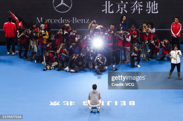 Dominic Thiem of Austria poses with the champion trophy after the Men's Singles final match against Stefanos Tsitsipas of Greece on Day nine of 2019...