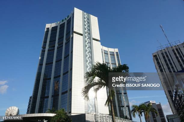 This photograph taken on November 1 shows the African Development Bank Group headquarters in Le Plateau, the business district of the Ivorian capital...