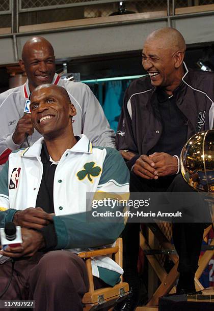 Clyde Drexler, Robert Parish and George Gervin with the 2005 Larry O'Brien NBA Championship Trophy