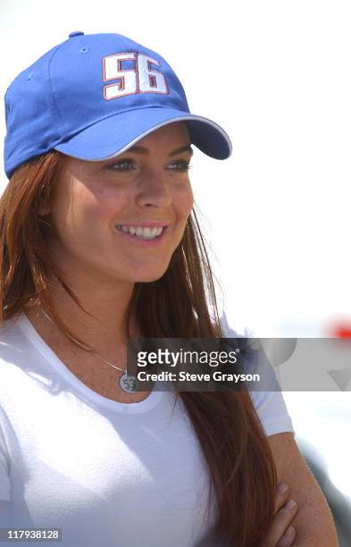 Lindsay Lohan makes an appearance at the Pop Secret 500 during day one of practice and qualifying at California Speedway September 3, 2004.