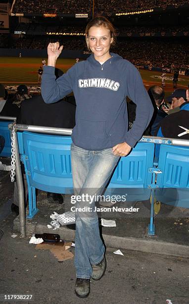 Bridget Hall during Celebrities at the 2003 World Series - Game 6 - New York Yankees vs. Florida Marlins at Yankee Stadium in Bronx, New York, United...