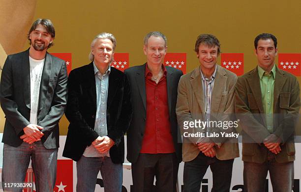 Goran Ivanisevic, Bjorn Borg, John McEnroe, Mats Wilander and Albert Costa during the Madrid Masters Senior Presentation at Casa de Correos, Madrid,...