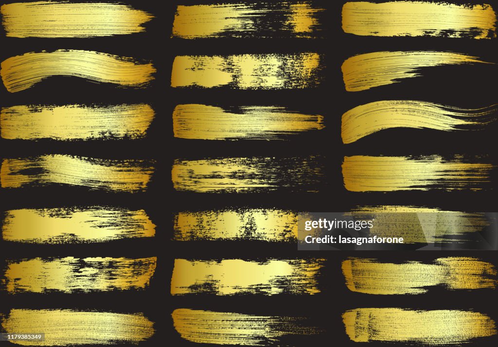 Set of Golden Paint Brush Strokes - Vector Design Elements