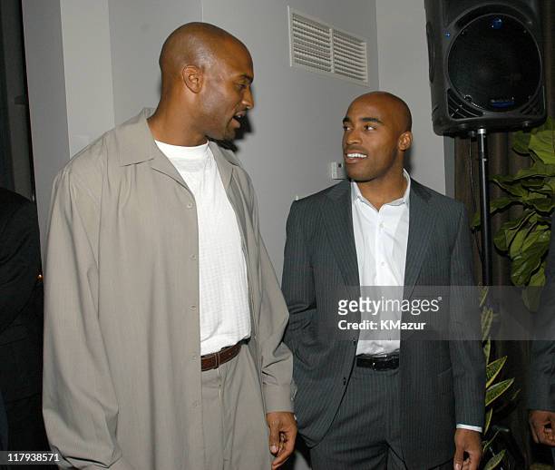 Amani Toomer and Tiki Barber of the NY Giants during "New York Sports Night" at the Esquire Apartment at The Esquire Apartment in New York City, New...