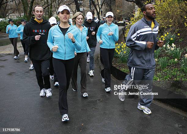 Susie Castillo and Deangelo Hall join memebers of the media on a run through Central Park during the kick off of Reebok's new "Run Easy" campaign on...
