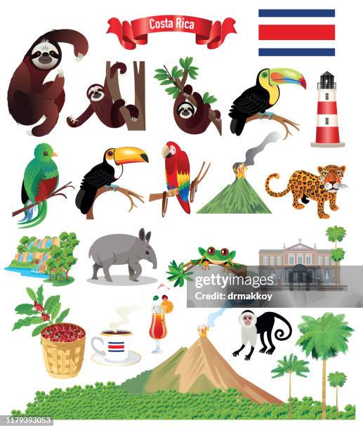 cartoon map of costa rica - costa rica volcano stock illustrations