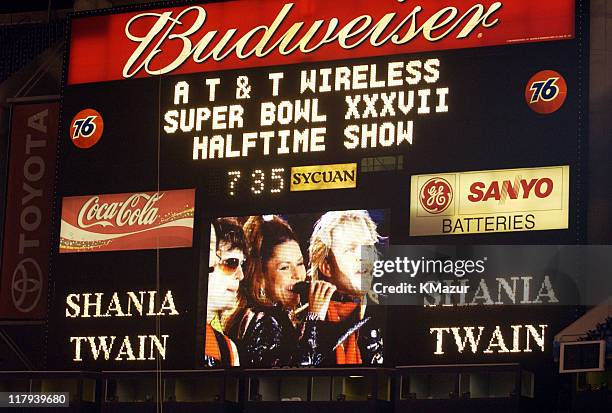 Shania Twain during Super Bowl XXXVII - AT&T Wireless Super Bowl XXXVII Halftime Show - Rehearsal at Qualcomm Stadium in San Diego, California,...