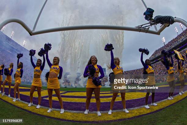 The LSU Tiger girls entertain the crowd before a game between the LSU Tigers and the Auburn Tigers in Tiger Stadium in Baton Rouge, Louisiana on...