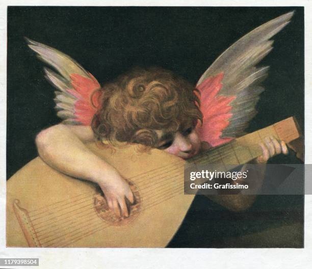 amorengel amor spielt liebeslieder auf der gitarre - baby angel stock-grafiken, -clipart, -cartoons und -symbole