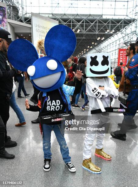 Cosplayers dress as Deadmau5 and Marshmello during New York Comic Con 2019 - Day 4 on October 06, 2019 in New York City.