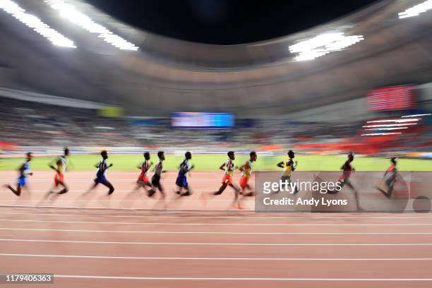 General view of the Men's 10,000 metres final during day ten of 17th IAAF World Athletics Championships Doha 2019 at Khalifa International Stadium on...