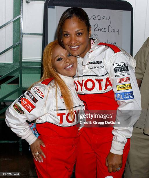 Lil' Kim and Laila Ali during 28th Annual Toyota Pro/Celebrity Race - Race Day at Streets of Long Beach in Long Beach, California, United States.