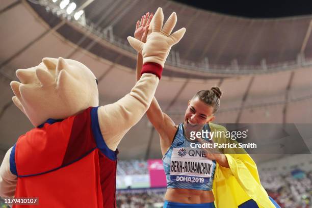 Maryna Bekh-Romanchuk of Ukraine celebrates winning silver in the Women's Long Jump final during day ten of 17th IAAF World Athletics Championships...