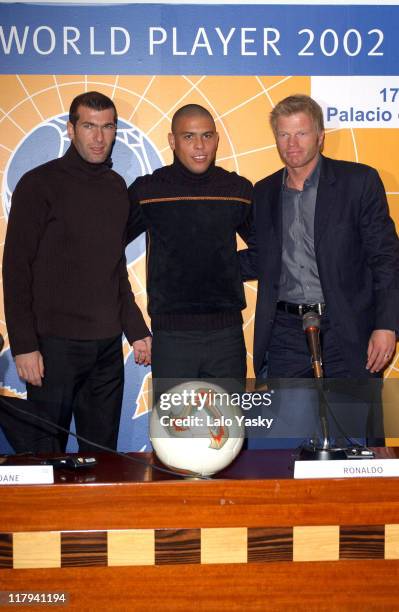 Brazilian Football Star Ronaldo, French Player Zinedine Zidane & German Goalkeeper Oliver Kahn Attend a Press Conference Before the FIFA World Player...