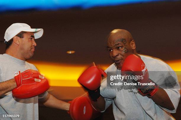 World Champion Trainer Jeff Fenech and Mike Tyson during Iron Mike Tyson Starts Training Camp at Aladdin/Planet Hollywood Resort and Casino at...