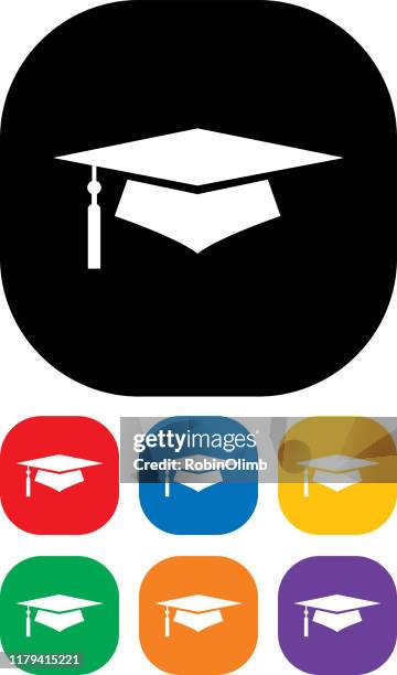 ilustraciones, imágenes clip art, dibujos animados e iconos de stock de juego de icono de la tapa de graduación 3 - birrete