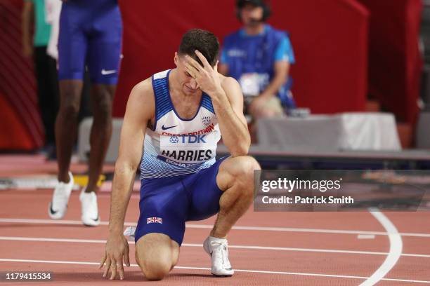 Toby Harries of Great Britain reacts after falling in the Men's 4x400 metres relay final during day ten of 17th IAAF World Athletics Championships...