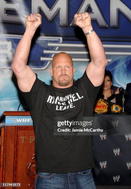 Stone Cold Steve Austin during Donald Trump and WWE News Conference for WrestleMania 23 - March 28, 2007 at Trump Tower in New York City, New York,...