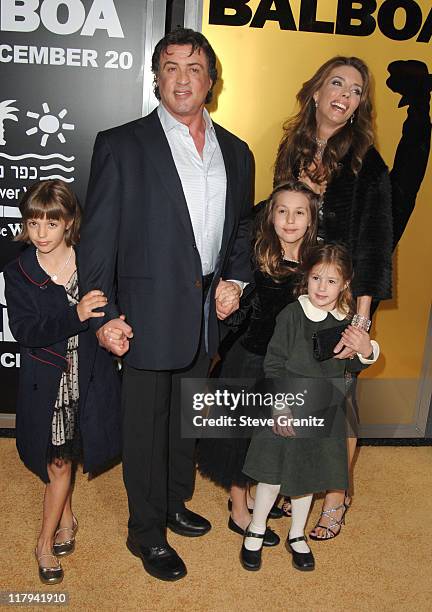 Sylvester Stallone, Jennifer Flavin and kids during "Rocky Balboa" World Premiere - Arrivals at Grauman's Chinese Theatre in Hollywood, California,...