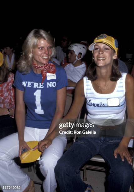 Jamie Lee Curtis and Cathy Lee Crosby during Celebrities at the 1977 Special Olympics at UCLA Campus in Los Angeles, California, United States.