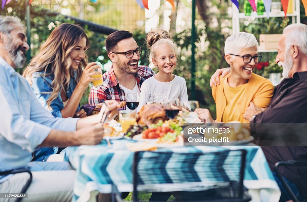 Happy Thanksgiving dinner in the garden