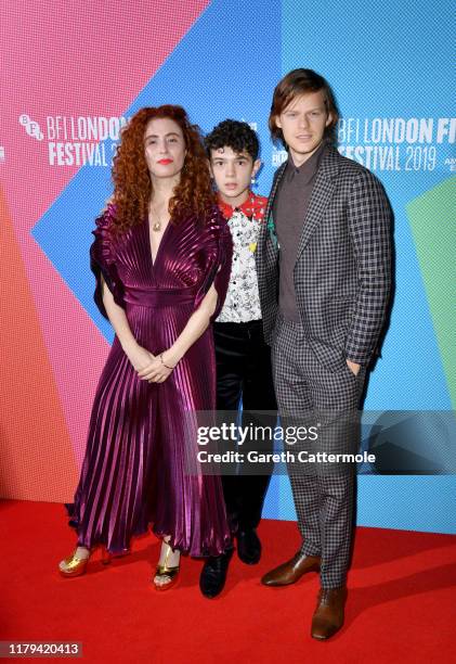 Alma Har'el, Noah Jupe and Lucas Hedges attend the "Honey Boy" European Premiere during the 63rd BFI London Film Festival at the Vue West End on...