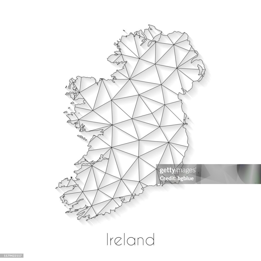 Ireland map connection - Network mesh on white background
