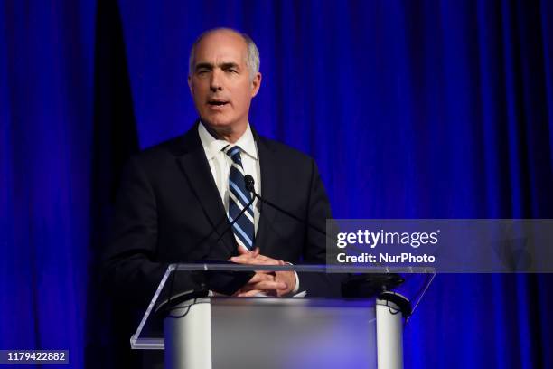 Senator Bob Casey speaks during the Inaugural Independence Dinner, hosted by Pennsylvania Democratic Party, at the Pennsylvania Convention Center, in...