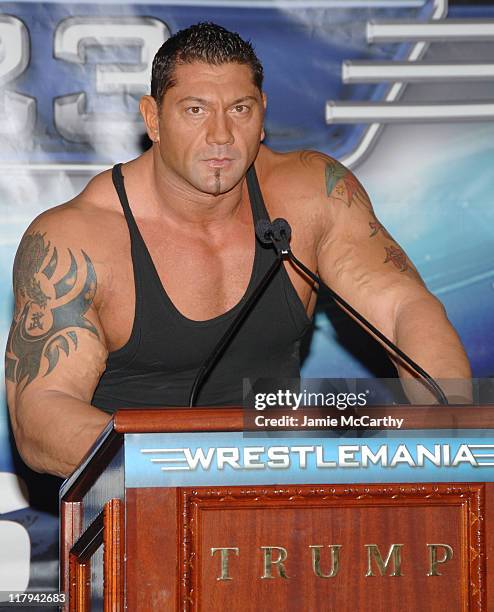 World Heavyweight Champion Batista during Donald Trump and WWE News Conference for WrestleMania 23 - March 28, 2007 at Trump Tower in New York City,...