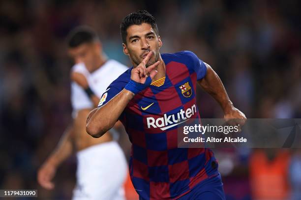 Luis Suarez of FC Barcelona cel during the Liga match between FC Barcelona and Sevilla FC at Camp Nou on October 06, 2019 in Barcelona, Spain.