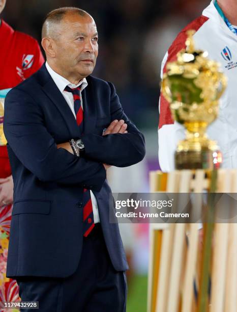 Eddie Jones head coach of England after the Rugby World Cup 2019 Final between England and South Africa at International Stadium Yokohama on November...