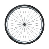 Bicycle wheel isolated on white background. Side view. 3d rendering.