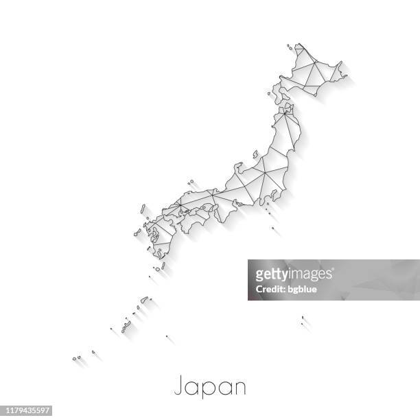 japan map connection - network mesh on white background - sea of japan or east sea stock illustrations