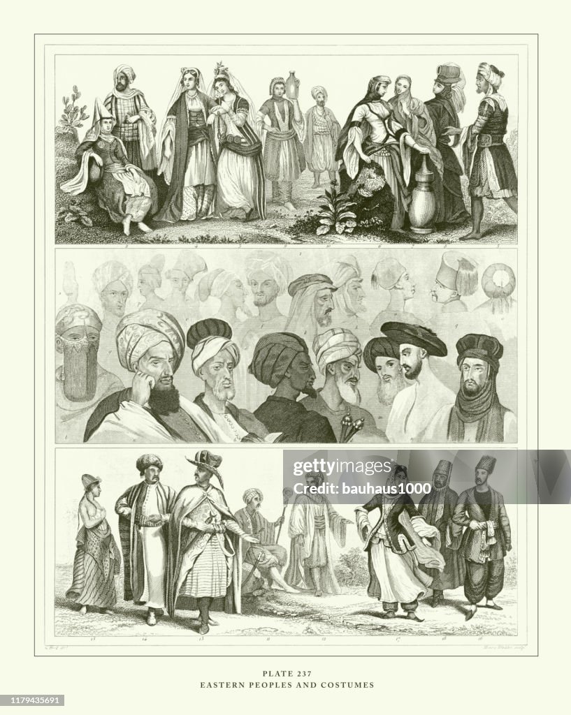 Engraved Antique, Eastern Peoples and Costumes Engraving Antique Illustration, Published 1851