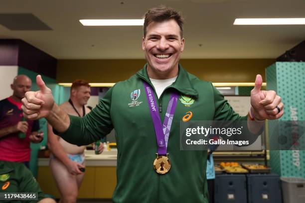 Schalk Brits of South Africa at the changing room after the Rugby World Cup 2019 Final match between England and South Africa at International...
