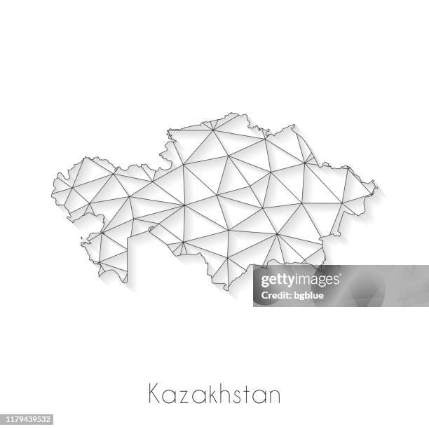 kazakhstan map connection - network mesh on white background - astana kazakhstan stock illustrations