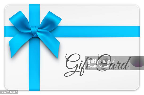 ilustrações de stock, clip art, desenhos animados e ícones de gift card with blue bow - gift ribbon