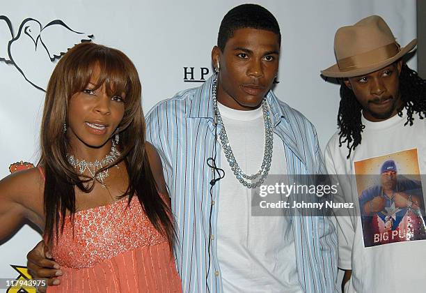 Free, Nelly and Murphy Lee during Free Presents Break!Celebrity Pool Tournament 2004 - Arrivals at Slate in New York City, New York, United States.