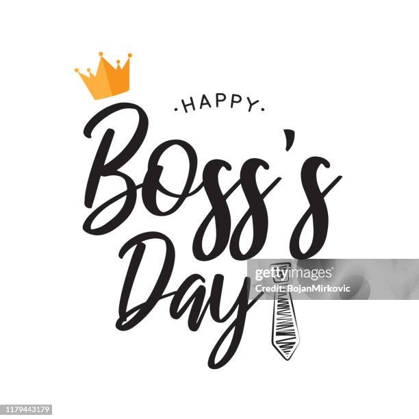 happy boss's day lettering card. vector - work anniversary stock illustrations