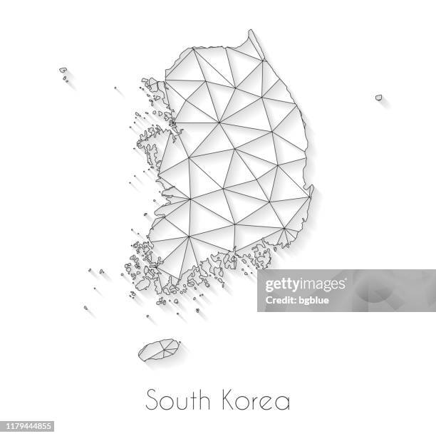 bildbanksillustrationer, clip art samt tecknat material och ikoner med sydkorea, södra kartan anslutning-nätverks nät på vit bakgrund - south korea