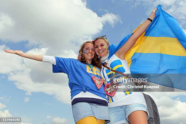 Fans of Sweden pose prior to the FIFA Women's World Cup 2011 Group C match between North Korea and Sweden at FIFA World Cup stadium Augsburg on July...