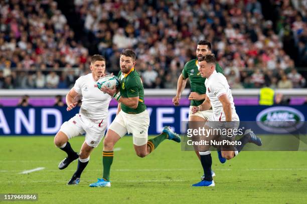 Handre Pollard of South Africa in action during the 2019 Rugby World Cup Final between England v South Africa at International Stadium Yokohama on...