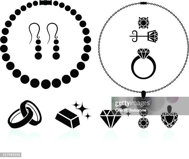 ilustraciones, imágenes clip art, dibujos animados e iconos de stock de joyas blanco y negro sin royalties de conjunto de iconos vectoriales - necklace