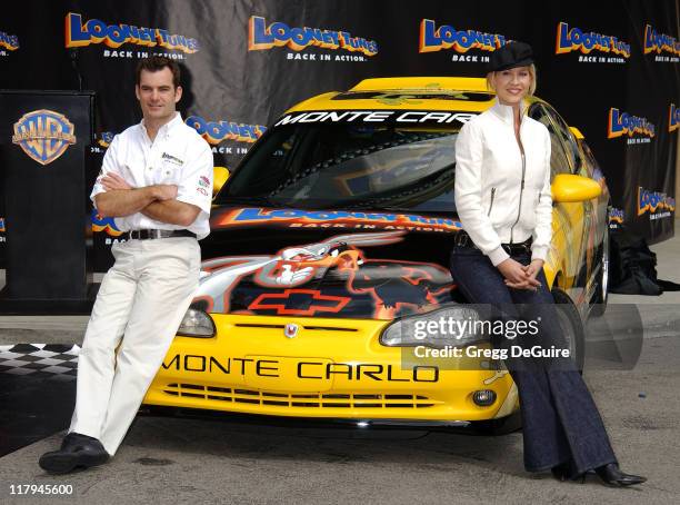 Jeff Gordon and Jenna Elfman during Jeff Gordon and Jenna Elfman Team Up to Unveil a Race Car, Pace Car and Spy Car at Warner Bros. Studios in...