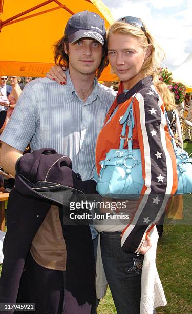 Aiden Butler and Jodie Kidd during Veuve Clicquot Polo - Gold Cup Final - July 18, 2004 at Cowdry Park in West Sussex, Great Britain.