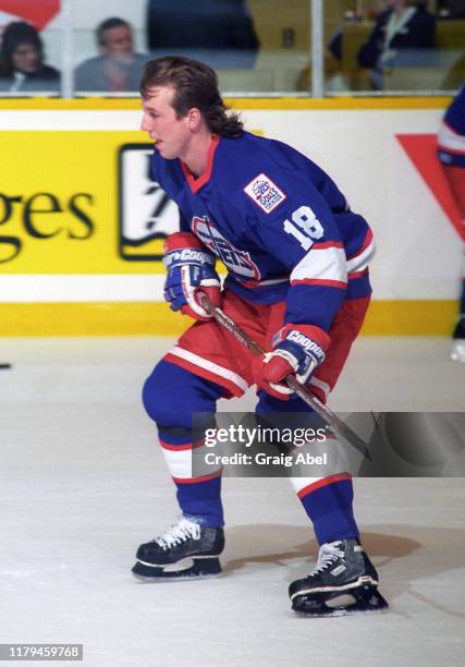 Chad Kilger of the Winnipeg Jets skates against the Toronto Maple Leafs during NHL game action on November 18, 1995 at Maple Leaf Gardens in Toronto,...