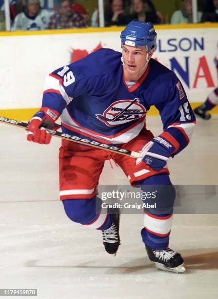 Shane Doan of the Winnipeg Jets skates against the Toronto Maple Leafs during NHL game action on November 18, 1995 at Maple Leaf Gardens in Toronto,...