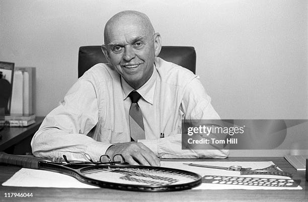 Howard Head is photographed on November 6, 1981 at his office in Baltimore, Maryland. Mr. Head invented the metal ski and later, the oversized metal...