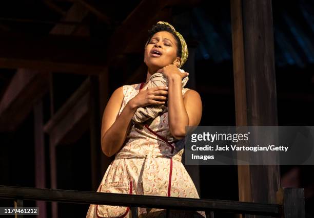 South African soprano Golda Schultz performs 'Summertime' at the final dress rehearsal prior to the premiere of the new Metropolitan Opera, Dutch...