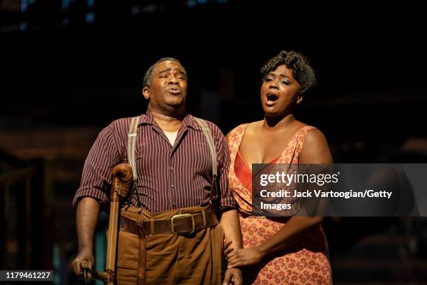 American opera singers baritone Eric Owens and soprano Angel Blue perform at the final dress rehearsal prior to the premiere of the new Metropolitan...